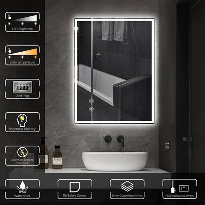 Rectangle 24x32 inch LED Bathroom Mirror with Lights